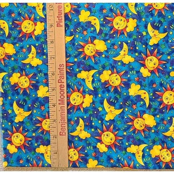 Sun Moon Celestial Blue Quilters Craft Juvenile Novelty Nursery Cotton HALF YARD - Picture 2 of 4